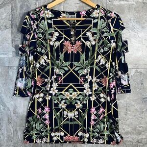 floral print dress with 3/4 sleeves and tie‎ back JM Collections Woman's S